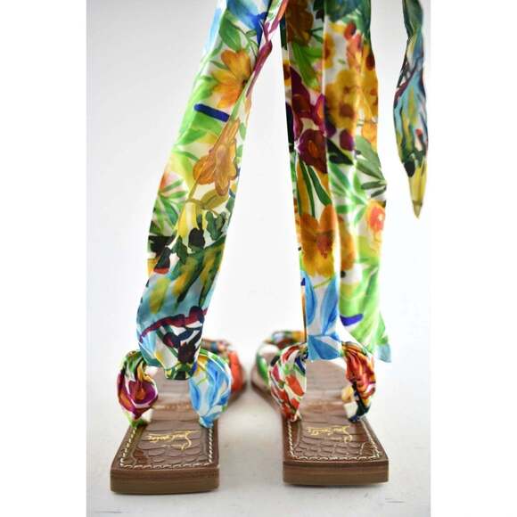 Christian Louboutin Niloofar Flat Satin Lace Up Tie Floral Multicolor Sandal 35 - Picture 11 of 12